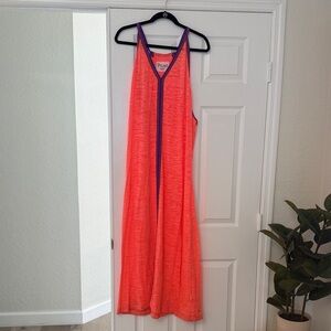 Pitusa Neon Coral Maxi Dress with Purple Trim